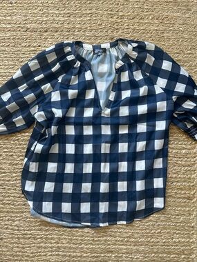 summersalt Navy & White Gingham Pullover Blouse